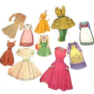 Vintage Lot Of 10 1950 & 60s Paper Doll Clothes